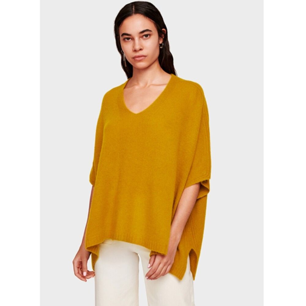 White + Warren XS/S cashmere v neck poncho mustard gold